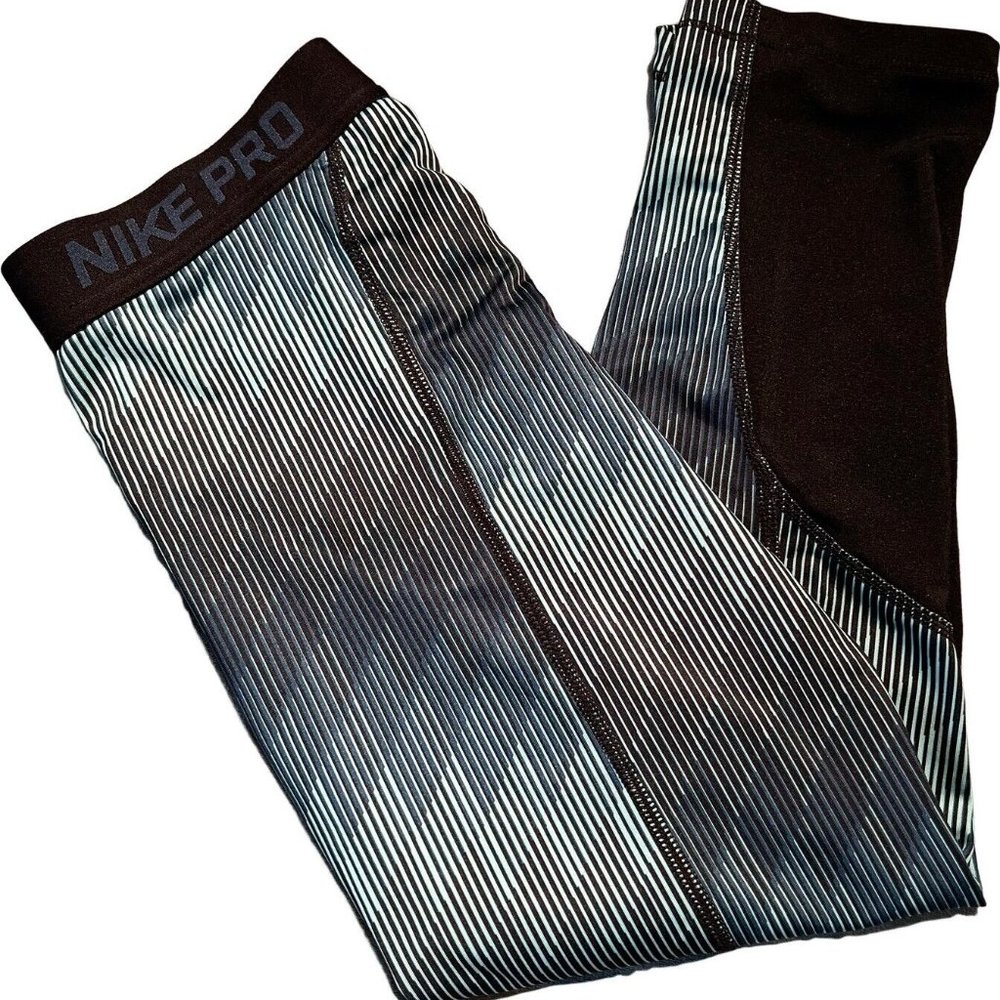 NIKE PRO Dri Fit Womens Compression Capri Leggings Pants Black Green Small